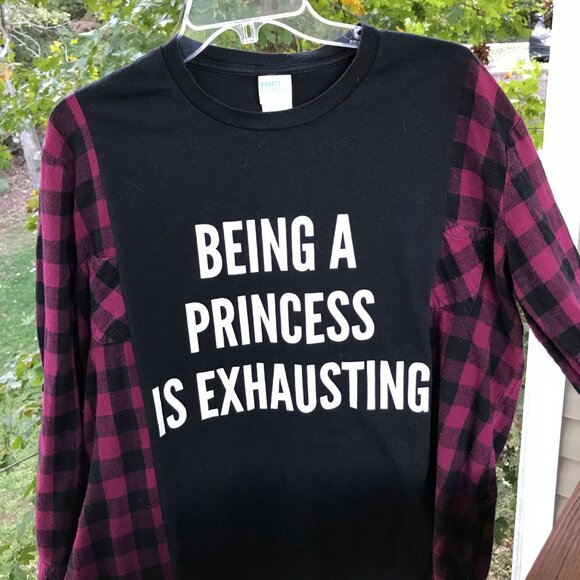 Reworked Flannel Tee, Size M-L: Upcycled Oversized Princess Graphic Pullover - Picture 9 of 11